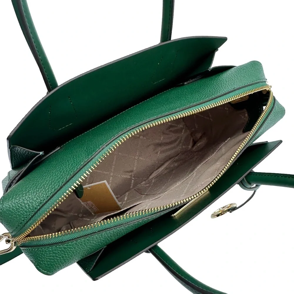 Michael Kors Belt Medium Top Zip Satchel Crossbody Jewel Green Leather - Picture 5 of 6